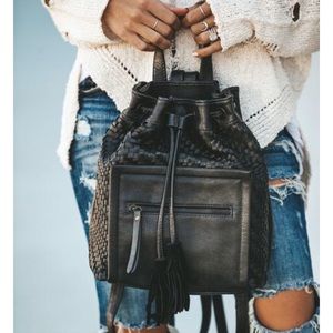 Black Woven Braided Backpack w Tassels